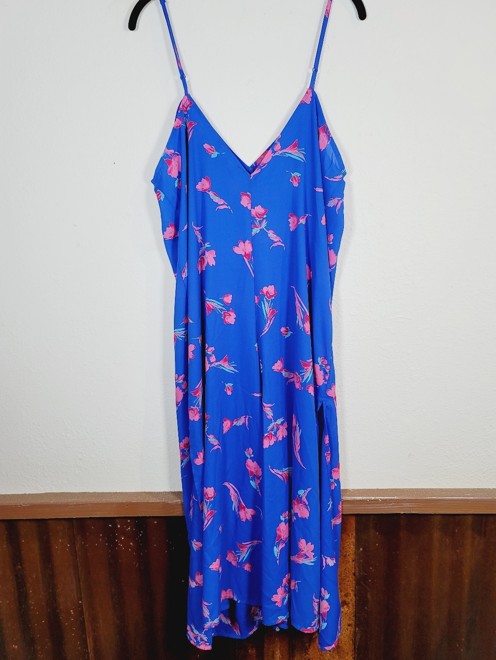 Lulu's Tropical Time Cobalt Blue Floral Print Swim Cover-Up Jumpsuit, Size Small - Picture 3 of 5